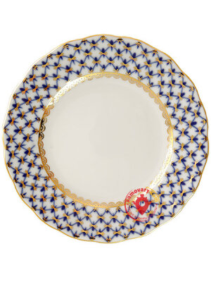 Фарфоровая тарелка плоская 150 мм форма Тюльпан рисунок Кобальтовая сетка Императорский фарфоровый завод